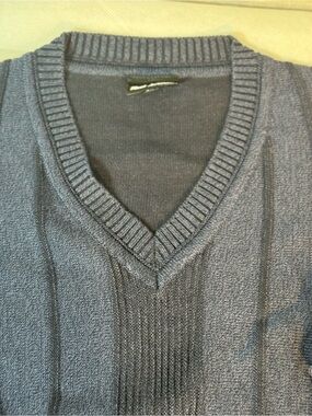 First Avenue Men’s 2XL Navy Blue Textured V-Neck Knit Sweater Pullover